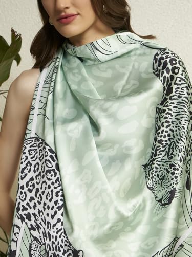 Image of Ravaiyaa - Attitude is everything Women Silk Digital Print Large Square Scarf Breathable Lightweight Neckerchief Printed Headscarf 40 inch x 40 inch Inch