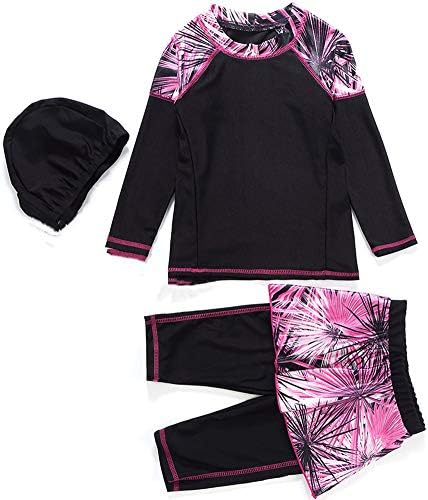 Z&S Muslim Swimwear for Kid Girls Children Modest Islamic Hijab Swimsuits Burkini (Black, 160cm)