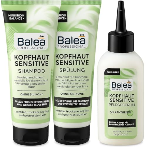Kopfhaut Bundle (3-teilig) - Shampoo Kopfhaut Sensitive (250 ml) + Conditioner Kopfhaut Sensitive (200 ml) + Kopfhautpflege Serum Sensitive (150 ml) + Kopfhaut Massagebürste