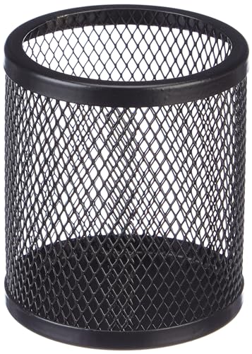 Image of amazon basics Metal Round Mesh Pen Stand & Pencil Holder | Table Desk Organizer for Home, Office | Black