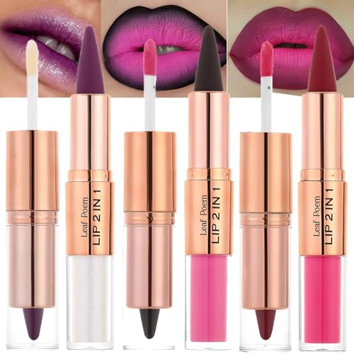 MooGlamor 3 Pcs Lip Liner and Gloss Set 2 in 1 Lipstick with Dual-Ended and Smooth Buildable Lip Gloss for Women Lip Combo Makeup (3 Pcs Glossy #01#02#03)