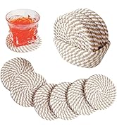 Valdivia Boho Drink Coasters with Storage Basket, Handmade Woven Cotton Absorbent Coaster Set of ...