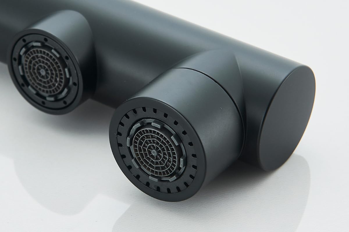 Rubinetto da cucina a 3 vie VENOM Pull-Out con doccetta estraibile, tubo separato per acqua potabile filtrata, beccuccio girevole a 360°, 2 tipi di getto, cartuccia in ceramica, corpo in ottone (nero)