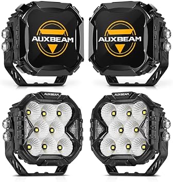 Auxbeam 4 Inch LED Cube Pod Lights with Amber+Black Covers, 12800LM Offroad Ditch Light for Jeep Truck Pickup SUV ATV UTV
