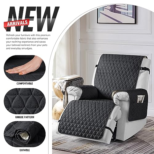Image of TAOCOCO 100% Waterproof Recliner Chair Covers, Non Slip Recliner Covers that Stay in Place, One-Piece Washable Reclining Chair Cover with Elastic Straps, Black, Fits 30 inch Seat Width