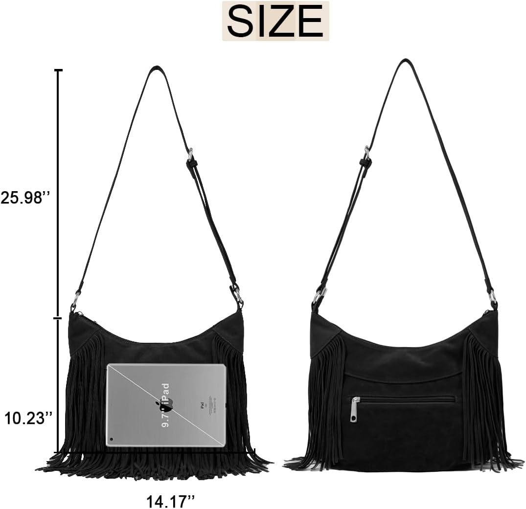 Sunwel Fashion Women Fringe Hobo Bag Western Purse Shoulder Bag Vegan Suede Tassel Hippie Crossbody Bag - Image 5