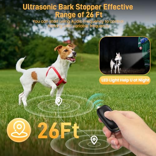 Antibell Ultraschall Gerät,Tragbar Antibell für Hunde,LED-Licht Ultraschall Anti Bell Gerät Hunde,26FT Wiederaufladbare Hundebell-Kontrolle im Innen Außenbereich,Anti-Bell-Mittel Hunde Sicher/effektiv