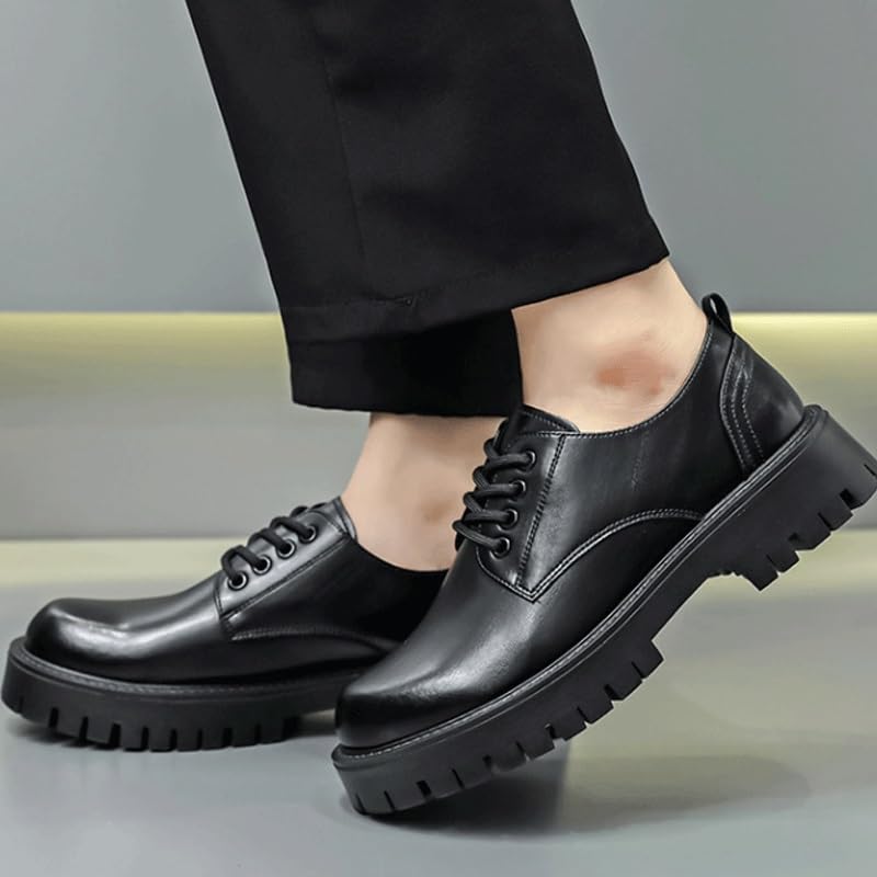Man Oxford Shoes Classic Round Toe Lace Up Lug Sole Soft Bottom Business Work Dress Shoes Non-Slip Heightening Derby Shoes4