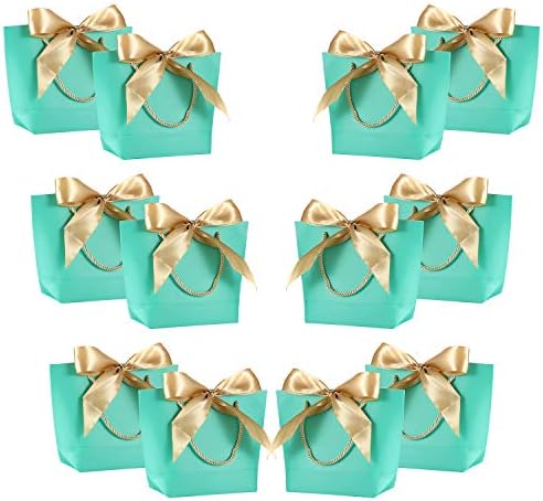Gift Bags with Handles- WantGor 8.6x6.3x2.7inch Paper Party Favor Bag Bulk with Bow Ribbon for Birthday Wedding/Bridesmaid Celebration Present Classrooms Holiday(Black, Small-12 Pack)