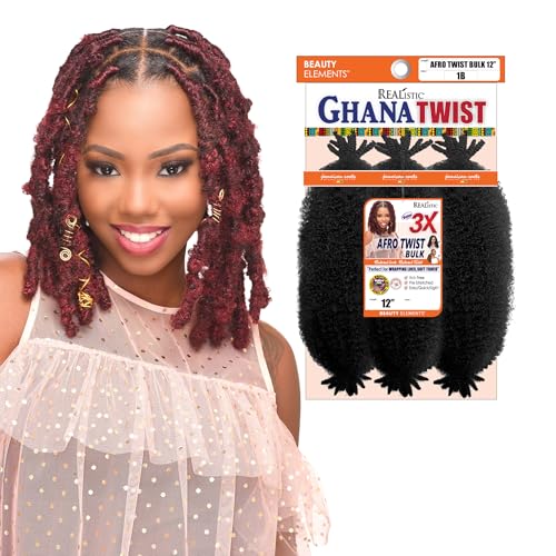 REALISTIC 3X GHANA AFRO TWIST BULK 12in -Soft & Smooth Texture -Protective Style Crochet Braid (1B)