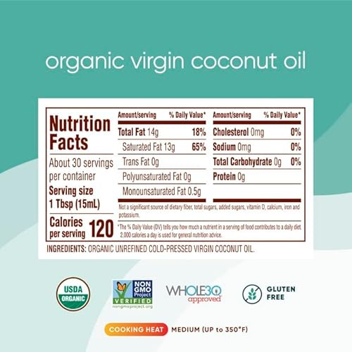 Nutiva Organic Cold-Pressed Virgin Coconut Oil, Usda Organic, Non-Gmo, Whole 30 Approved, Vegan, Keto, Fresh Flavor And Aroma For Cooking & Healthy Skin And Hair, 15 Fl Oz (Pack Of 2) #TOP5