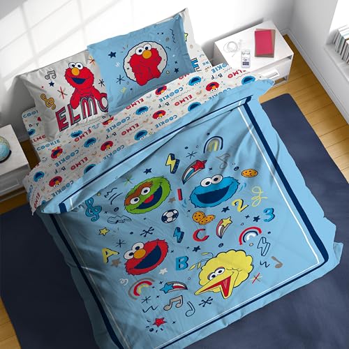 Sesame Street Full Comforter Set 7 Piece Kids Bedding Includes Comforter Sheets & Pillow Cover Super Soft Microfiber Bed Set with Elmo Cookie Monster and Big Bird