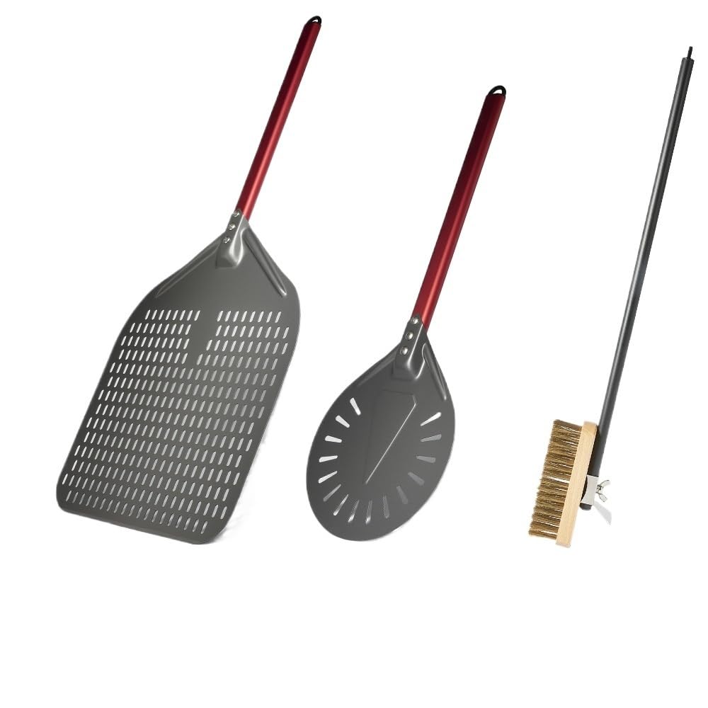 WANGSHAOWEI Pizza ​Paddle 14/13/12 Inch Pizza Peel Set Perforated Pizzas Shovel Retangular Aluminum Alloy Turning(9inch 12inch Brush)