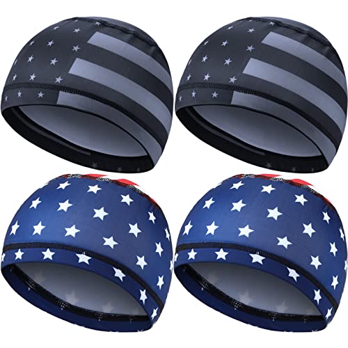 Image of Geyoga 4 Pieces Cooling Skull Cap Helmet Liner Sweat Wicking Beanie Head Wrap Bandana for Cycling Running Men Women