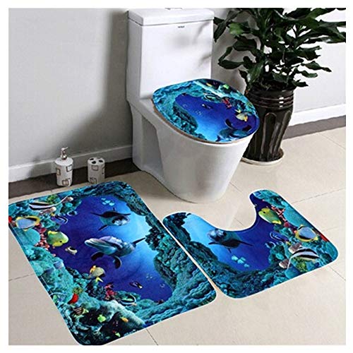 Makaor Bathroom Rugs Set of 3, Ocean Beach Style Non Slip Washable Bath Shower Mat, Contour Mat & Toilet Lid Cover,Flannel Soft & Quick Dry,Super Absorbent Rug (G, Size:B)