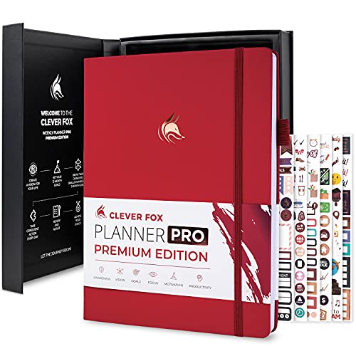Clever Fox Planner Pro Premium Edition â€“ Luxurious Weekly & Monthly Planner + Budget Planner Organizer for Productivity & Reaching Goals, Undated, A4 Hardcover + Keepsake Box, Lasts 1 Year, Red