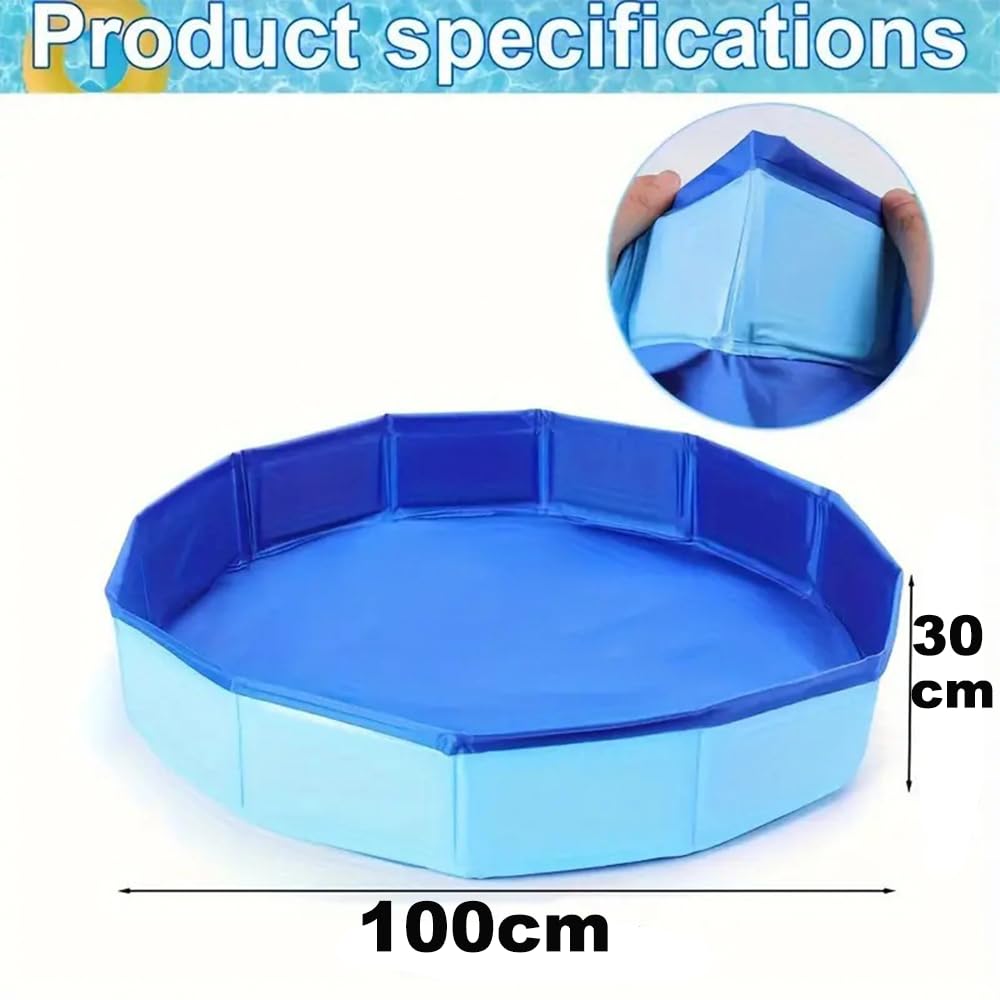 Piscina per Cani Pieghevole, Portatile PVC Vasca per Cani Piscina per Grandi e Piccoli Cani, Rivestimento Antiscivolo, con Foro di Scarico, 3 Dimensioni Disponibili per Piccoli, 100 x 30cm