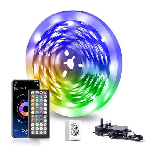Nexillumi 5M LED Strip Lights, Bluetooth RGB Light Strips with Remote & App Control, Colour Changing Tape Lights, Music Sync Dimmable LED Lighting for Bedroom, Home Christmas Decor