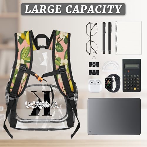 Personalized Lemon Tree Small Clear Backpack Stadium Approved Heavy Duty PVC Plastic Custom Lemon Flower Transparent Backpacks See Through Bag with Name3