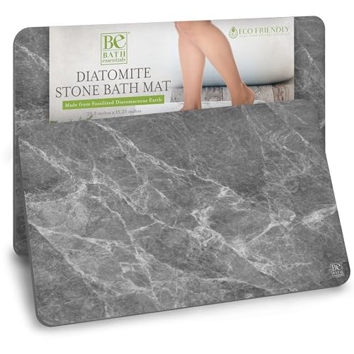 JSO HOME Stone Bath Drying Mat | Diatomaceous Earth Shower Mat | Non-Slip | Super Absorbent | Quick Drying | Bathroom Floor Mat, Natural, Easy to Clean (Slate Marble, 23.5