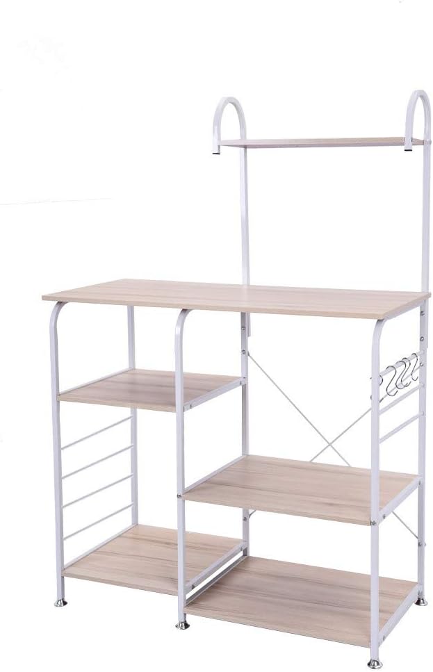 Kitchen Baker's Rack Multifunctional Kitchen Storage Shelf Rack Microwave Oven Floor Cupboard Organizer Workstation (White)