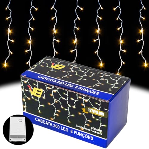 Pisca Pisca Cascata 200 LED 8 Funções 5 Metros 110v Decoração Natal (Azul)
