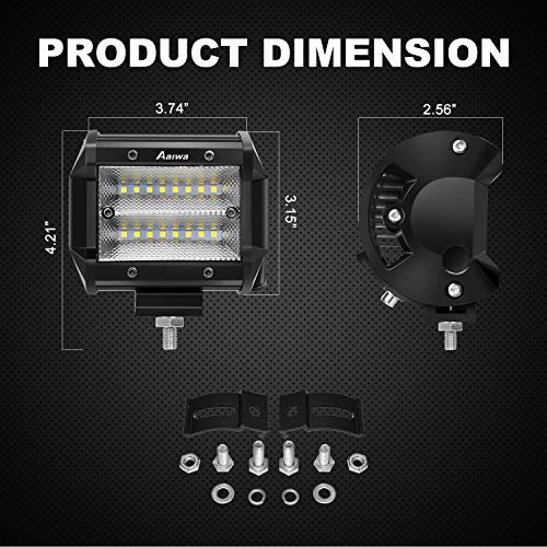 AAIWA LED Pod Lights, 4inch Off Road Lights, 2Pack 48W LED Flood Light Bar LED Work Lights Truck Driving Fog Lights Waterproof for Boat Car UTV ATV SUV - Thumbnail 7