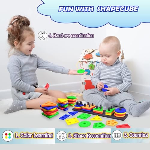 Image of Brand Conquer Plastic Montessori Toys Geometric Shape Matching 4 Column Blocks Sorting & Stacking Toys (4 Column Blocks Sorting)