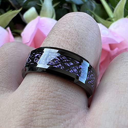 Tutiss 8Mm Purple Carbon Fiber Celtic Dragon Inlay Black Tungsten Rings For Men Women Wedding Bands Beveled Edges Comfort Fit Size 10.5 #TOP5