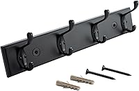 Vista 1 de HOME MASTER HARDWARE Perchero de Pared Negro, Ganchos de Pared de MDF para Colgar Abrigos, Perchero de Sombreros de 16" para Pared con 4 Ganchos