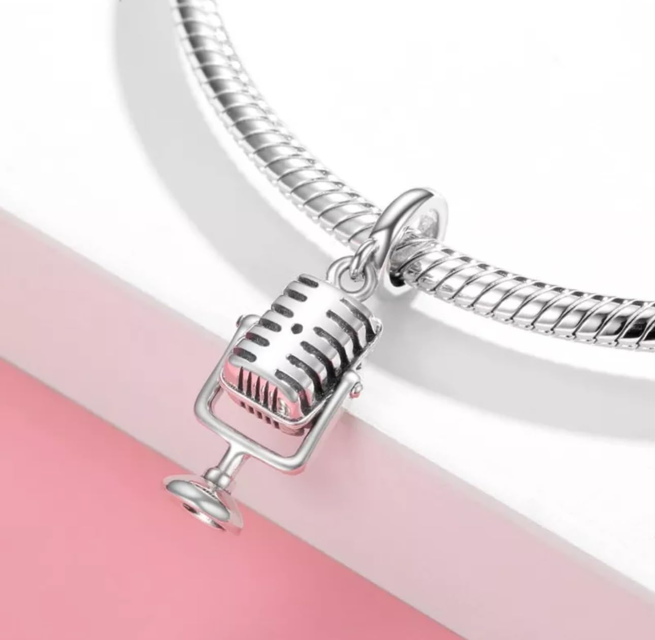 Microfono ciondolo cantante musica autentico argento sterling 925 compatibile bracciale