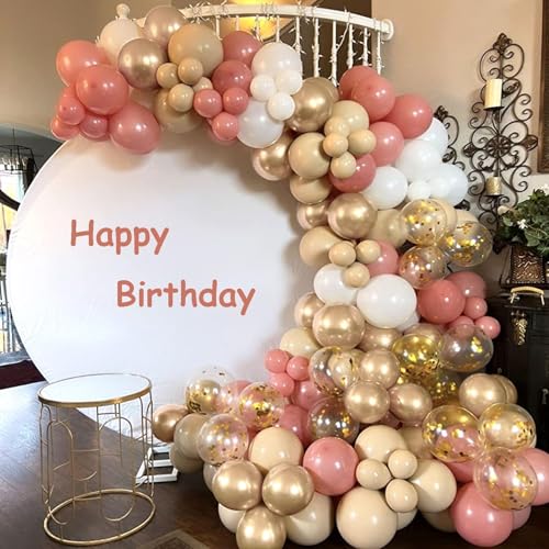 Image of Retro Pink Balloons, 12 Inch Dusty Pink Metallic Gold White Balloons, Blush Beige Neutral Nude Chrome Champagne Gold Latex Balloon for Women Boho Birthday Wedding Baby Bridal Shower Party Mothers Day