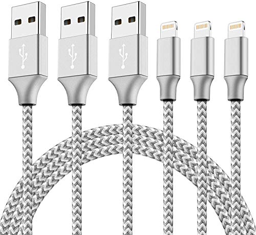 iPhone Charger,SPEATE Lightning Cable 3Pack 3FT 6FT 10FT Nylon Braided Cord to USB Syncing and Charging Cable for iPhone X/8/8 Plus/7/7 Plus/6/6 Plus/6s/6s Plus/5/5s/5c/SE, Silver