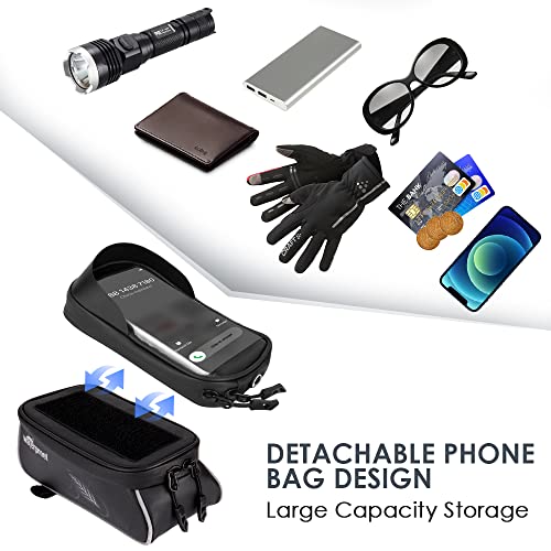 Image of WOTOW Bike Frame Bag for Phone, Waterproof Top Tube Bike Bag with Detachable Cell Phone Bag, Sensitive Touch Screen Fits for Fits for iPhone 13 14 Xs Pro Plus Up to 6.7 inch