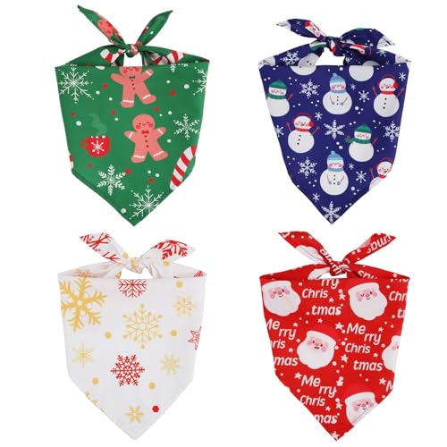 4stk Hundehalstuch Weihnachten, Mehrere Größen Urlaubs-Hundeschal Schneeflocke Schneemann Weihnachtsmann Zuckerstange Muster Sabber-Lätzchen für Kleine Mittelgroße und Große Hunde