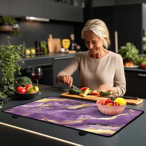 Image of Poceacles Stove Top Cover for Glass Stove Top, Ceramic Glass Stove Cover Mat Oil Resistant Prevent Scratching Oven Mat Protector Expands Usable Space, Marble Violet Gold
