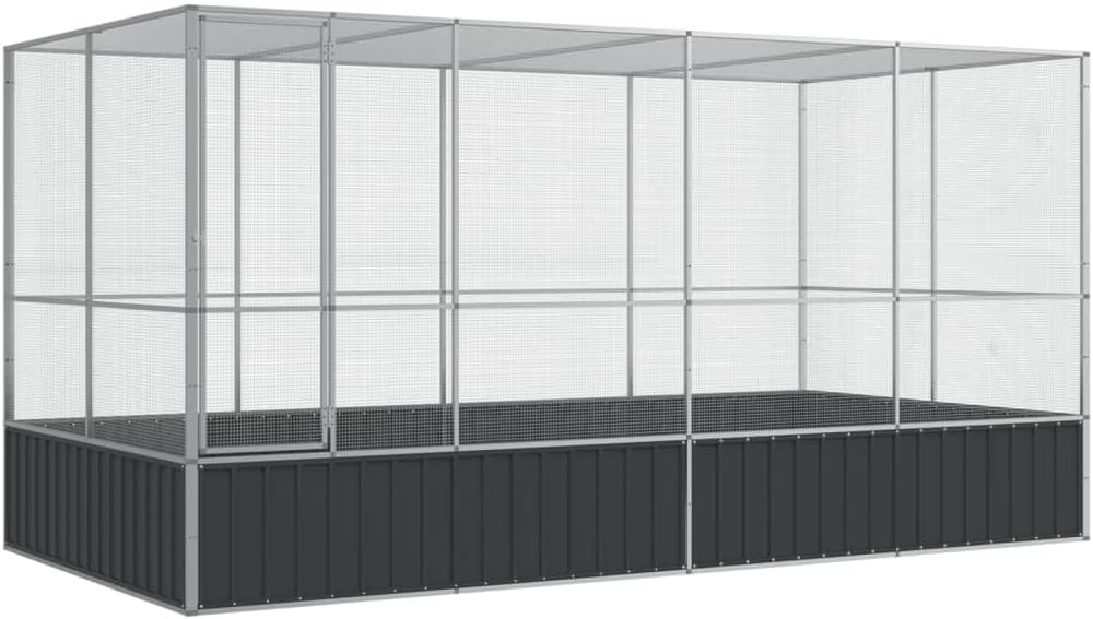 Silver Aviary with Extension - Galvanized Steel Bird Cage/Parrot Enclosure - 418x207x212 cm