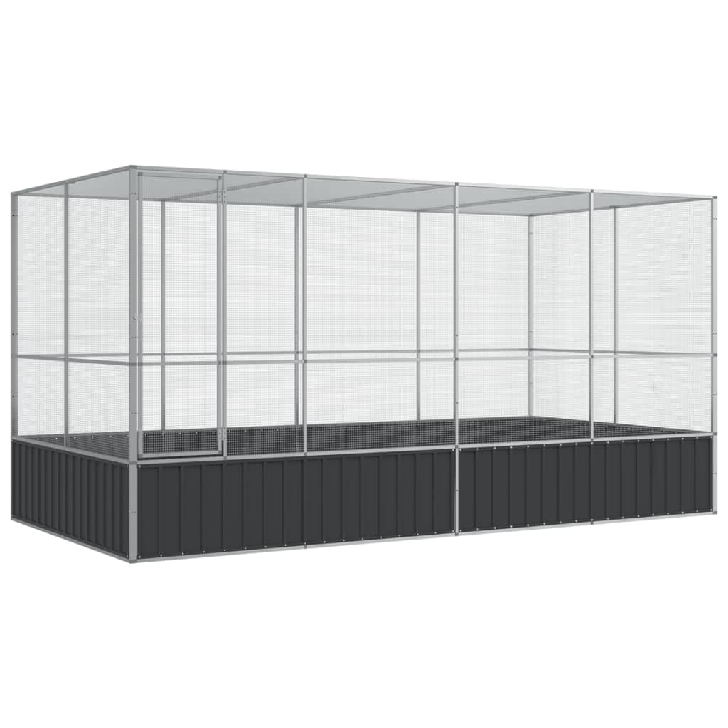 vidaXL Aviary with Extension - Galvanized Steel Bird Cage 164.6"x81.5"x83.5", Large Parrot/Budgie Cage in Silver with Lockable Door, Suitable for Rabbits, Ducks, Chickens