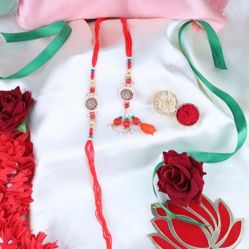 Image of Traditional Rakhi For Bhai- Bhabhi For Raksha Bandhan| Handcrafted Thread Bracelet For Brother| Indian Designer Rakhi for Bhaiya & Bhabhi Combo