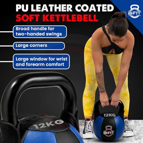 Image of B Fit PU Leather Premium Soft Kettlebell with Handle for Weightlifting, Conditioning, Strength and core Training (12 Kg)