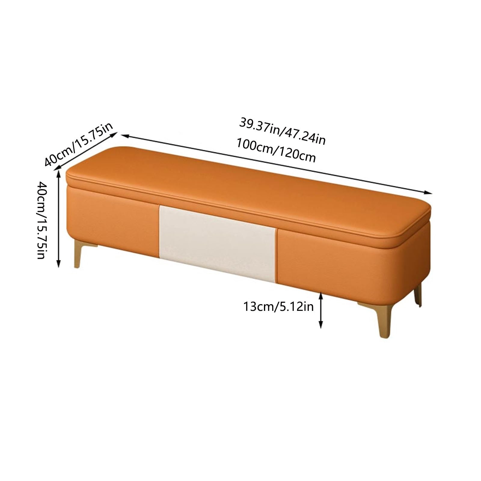Pufa do przechowywania ławka do przechowywania - ławka wejściowa, pufa do sypialni, nowoczesna sofa ze sztucznej skóry, sofy do sypialni pod stopę łóżka, tapicerowana sofa ze złotymi nogami Sofa do