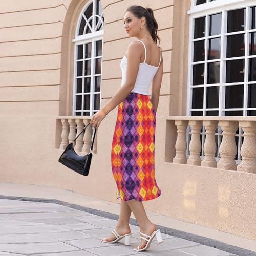 Womens Beachy Stretch Midi Skirts for Women Below Knee Weekend Skirt with Slit4