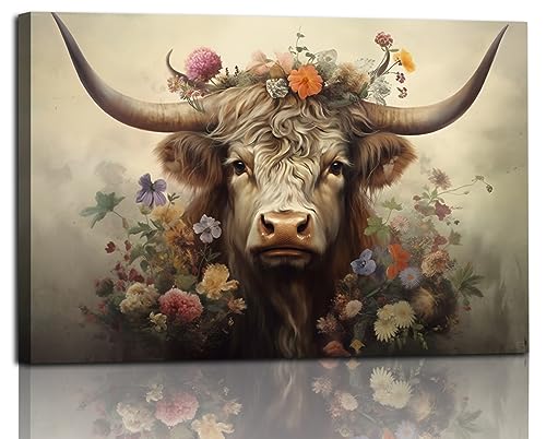 Sense&Sensibility Art Highland Cow Decor Farmhouse Highland Cow Canvas Wall Pictures Farmhouse Modern Wall Art for Living Room Bedroom Bathroom Kitchen Home Office Decorations 36L