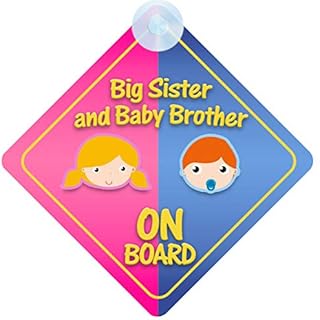 Big Sister And Baby Brother on Board Car Sign for Children/Baby Boys and Girls Non Personalised Character Theme