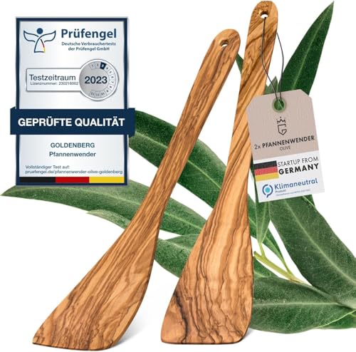 GOLDENBERG® Spar Set - Premium Pfannenwender - Made in Europe - feinstes Olivenholz aus Italien - robust, langlebig & antibakteriell - Holzschaber - Pfannenwender Holz