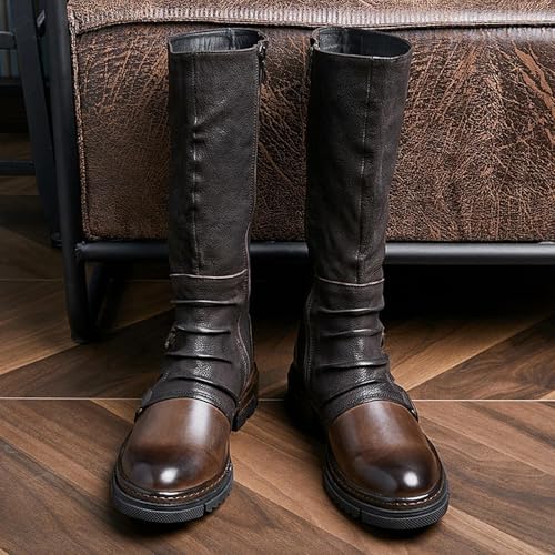 ADMLZQQ Men's Knee High Knight Boots Leather Cosplay Boots Equestrian Riding Tall Boots Side Zipper Motorcycle Combat Boots2