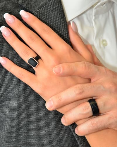 Rinfit Matching Silicone Rings for Couples - Wedding Bands for Him and Her - Emerald/Oversized Pear/Metal Pear & Infinity Patented Design2