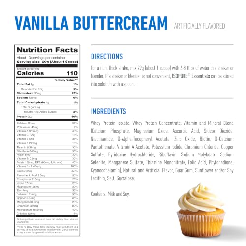 Isopure Essentials 100% Whey Protein Powder, Vanilla Buttercream 13.29 OZ - image 2
