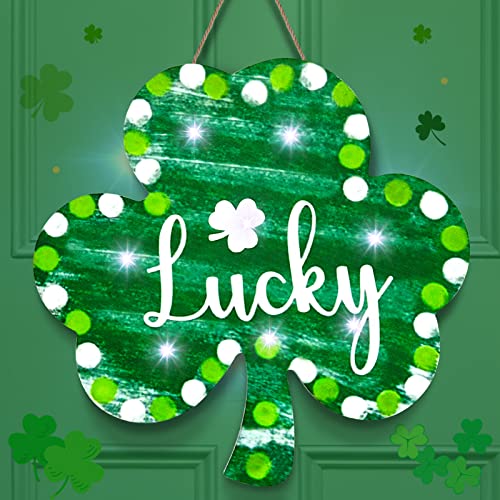 St. Patrick's Day Haustür-Dekor mit Lichtern, irisches Kleeblatt, Hängeschild, St. Patricks Day, Dekorationen für Zuhause, Tür, Fenster, Wand, Bauernhaus, Büro, Innen- und Außendekoration, 20 x 20 cm Cover