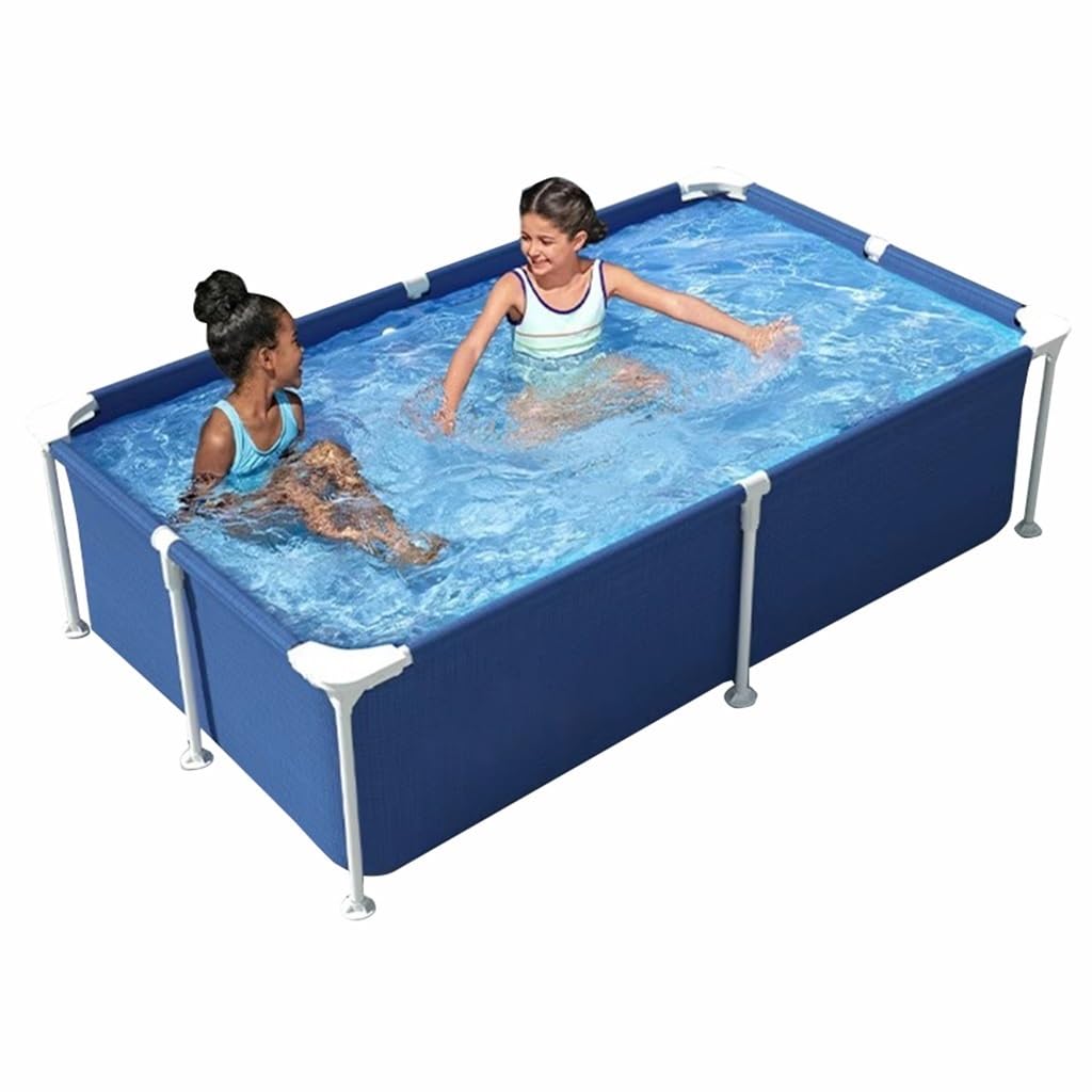 Piscina rettangolare in acciaio fuori terra da giardino (180 x 140 x 60 cm) per divertirsi in famiglia, facile da installare, ideale per l'estate